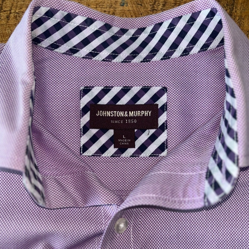 Johnston and Murphy Mens Purple Long Sleeve Button Down Shirt 100% Cotton Size L - Picture 3 of 7